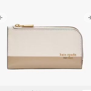 Kate Spade Wallet Devin Bifold Small Colorblocked Neutral Beige Cream Leather